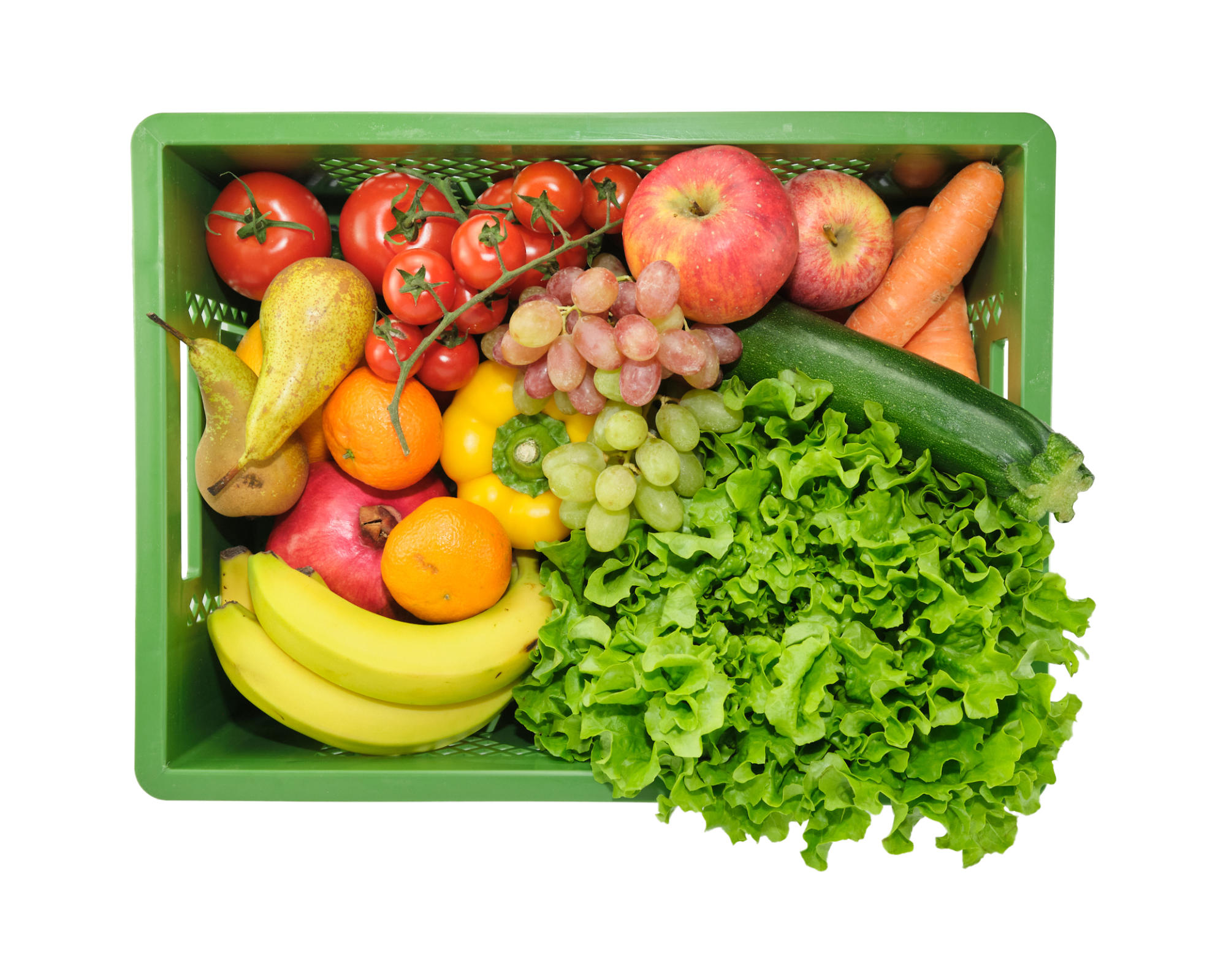 Ökokiste mit Obst und Gemüse